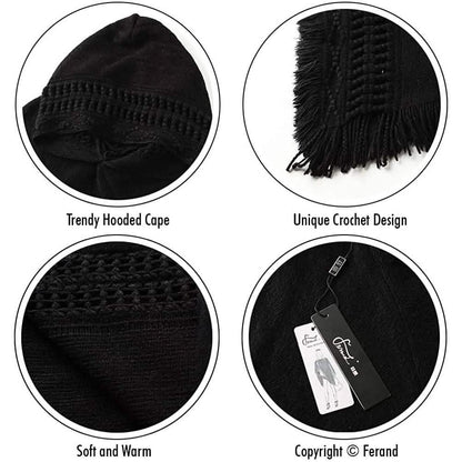Womens Hooded Cape with Fringed Hem, Crochet Poncho Knitting Patterns DailySale
