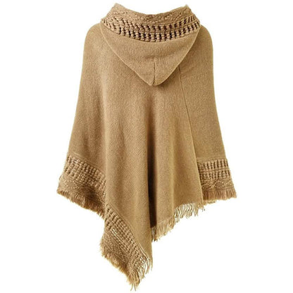 Womens Hooded Cape with Fringed Hem, Crochet Poncho Knitting Patterns DailySale