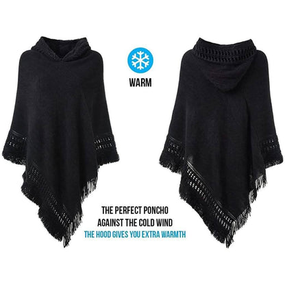 Womens Hooded Cape with Fringed Hem, Crochet Poncho Knitting Patterns DailySale