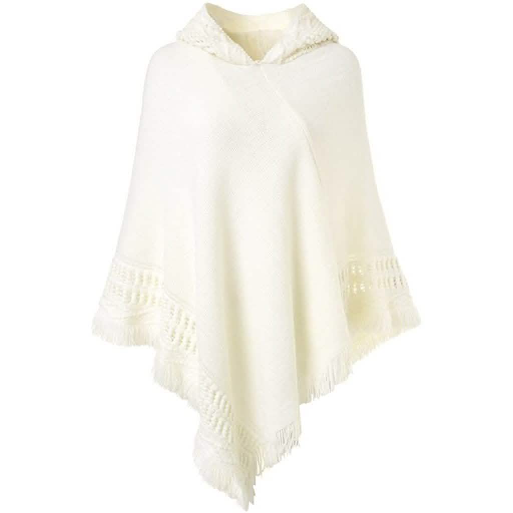 Womens Hooded Cape with Fringed Hem, Crochet Poncho Knitting Patterns DailySale