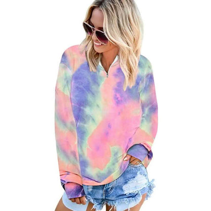 Women's Hoodie Pullover Quarter Zip Tie Dye DailySale