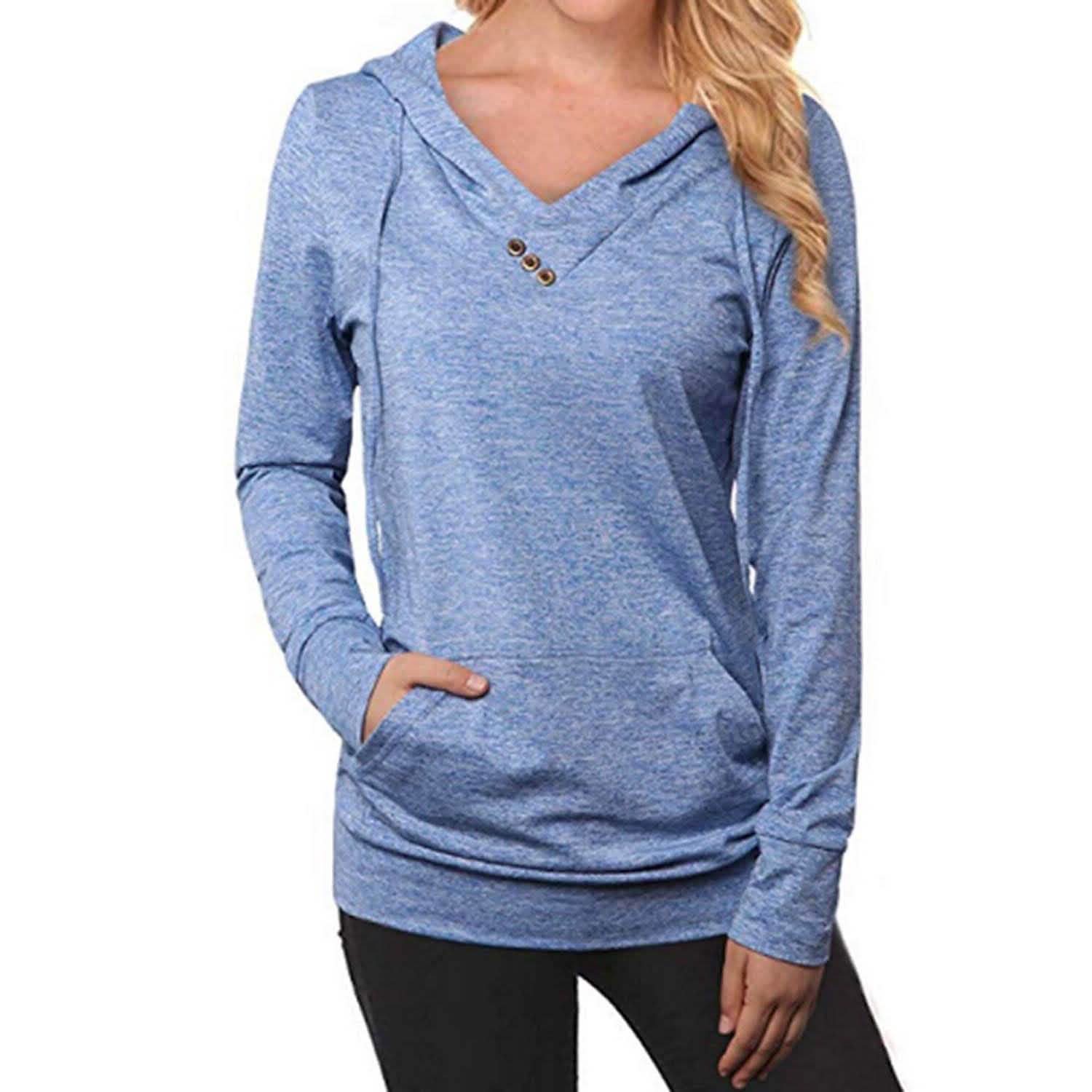 Women's Hoodie Sweatshirt Plain Lace Up Front Pocket DailySale