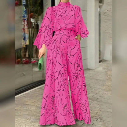 Women's Jumpsuit Pocket Print Floral Stand Collar Streetwear DailySale