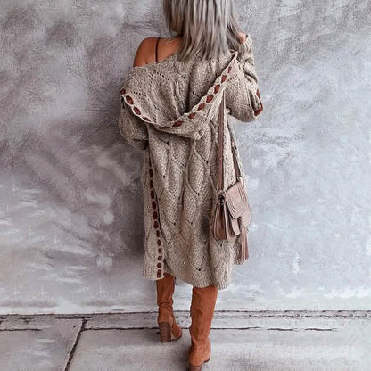 Women's Knitted Color Block Hooded Cardigan Sweater DailySale