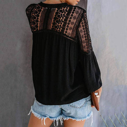 Women's Lace Crochet V Neck 3/4 Sleeve Button Down Blouses Casual Shirts Tops DailySale