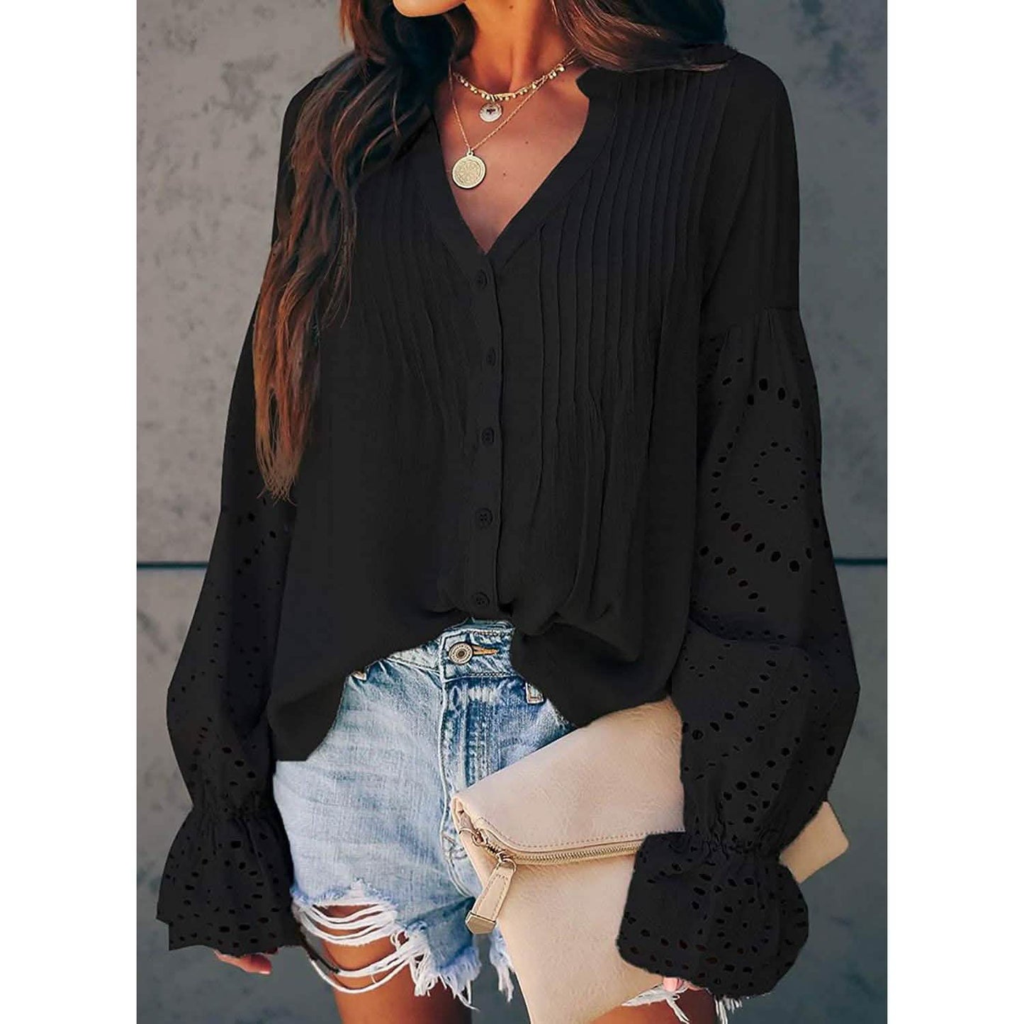 Women's Lace Crochet V-Neck Top DailySale