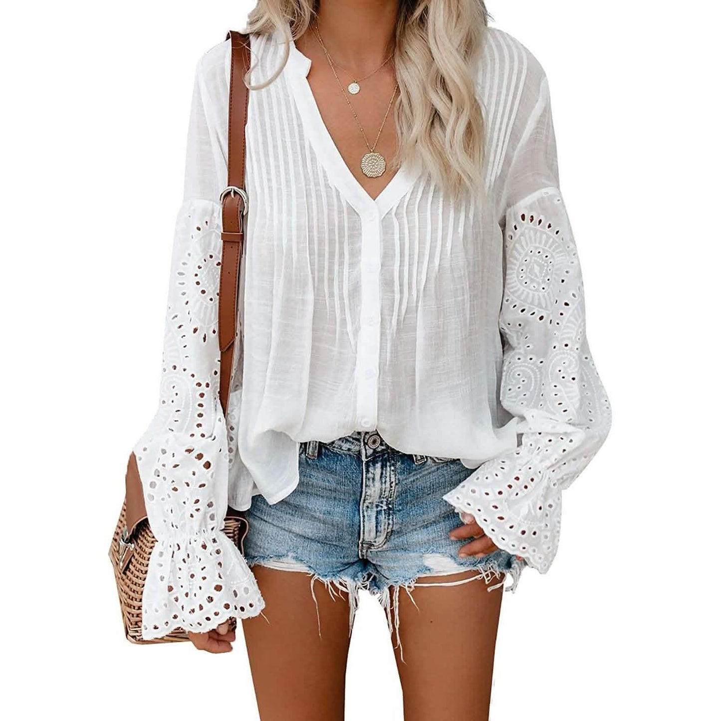Women's Lace Crochet V-Neck Top DailySale