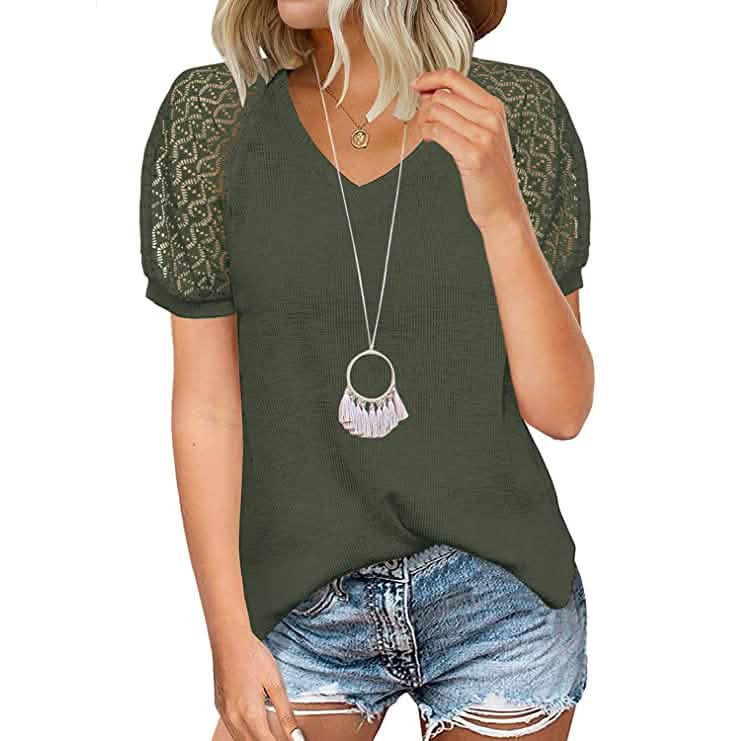 Women's Lace Short Sleeve V-Neck Top DailySale