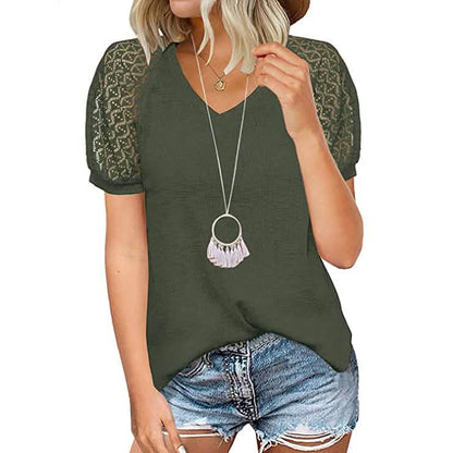 Women's Lace Short Sleeve V-Neck Top DailySale