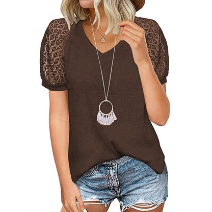 Women's Lace Short Sleeve V-Neck Top DailySale