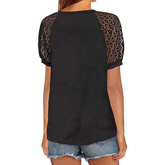 Women's Lace Short Sleeve V-Neck Top DailySale