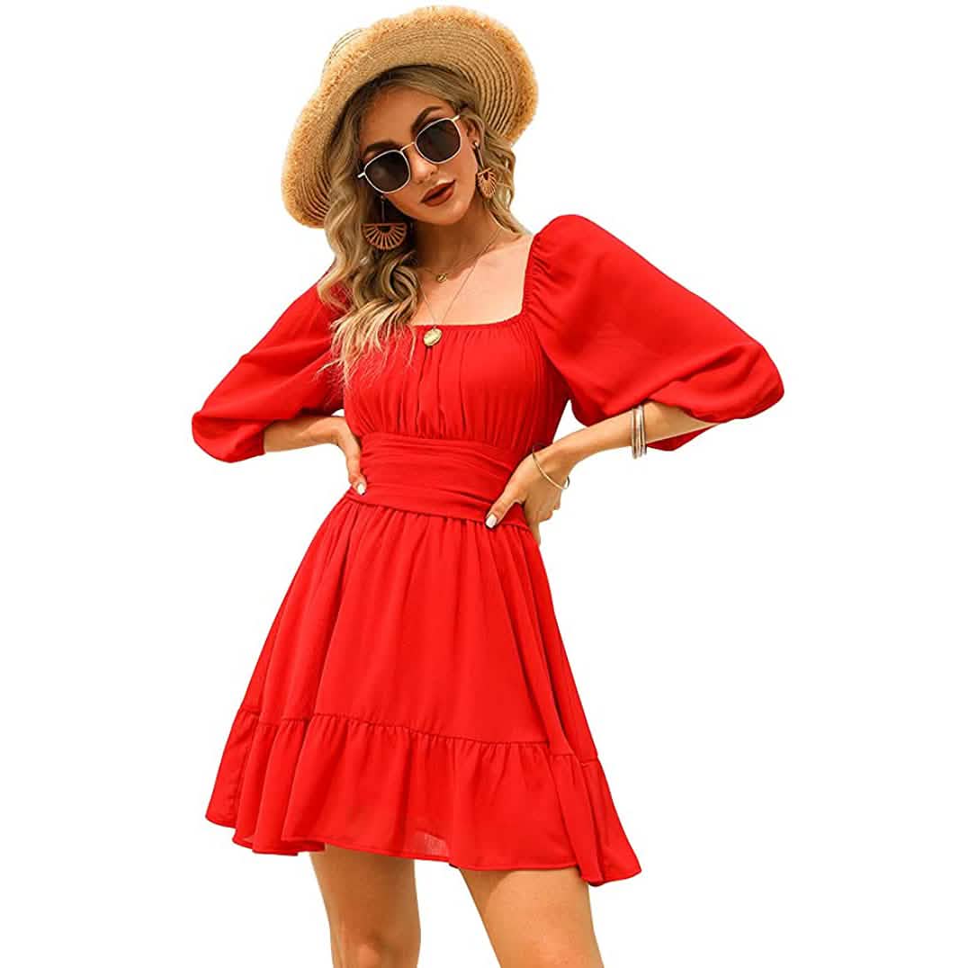 Women's Lantern Sleeve Tie Back Mini Dress DailySale