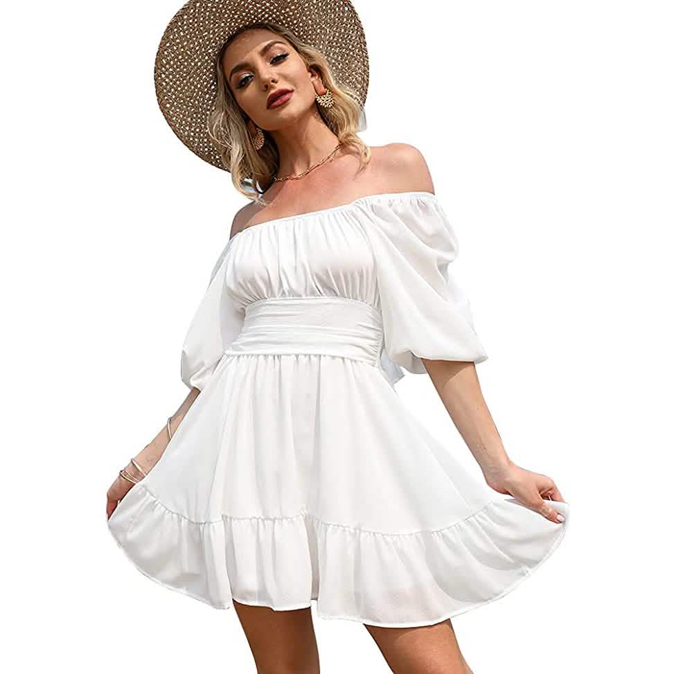Women's Lantern Sleeve Tie Back Mini Dress DailySale