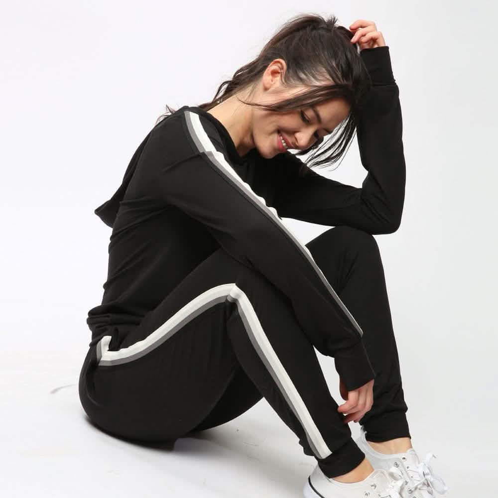 Women's Lightweight Accent Stripes Sweat Shirt Varsity Hoodie DailySale