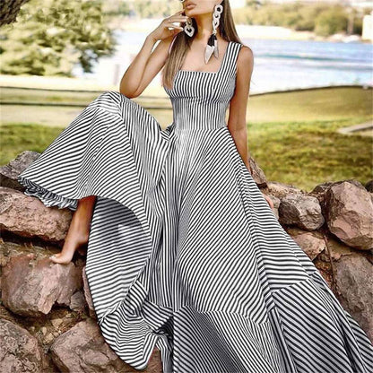 Women's Long A Line Striped Maxi Dress DailySale