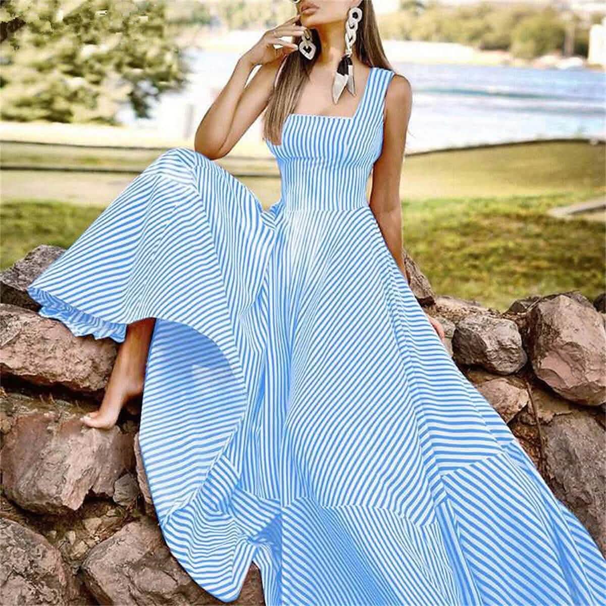 Women's Long A Line Striped Maxi Dress DailySale