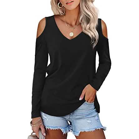 Womens Long Sleeve Cold Shoulder Basic Tee Tops Shirts DailySale