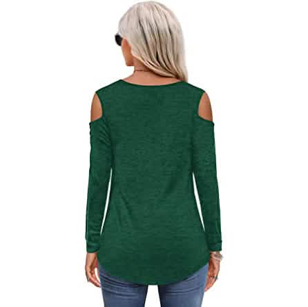 Womens Long Sleeve Cold Shoulder Basic Tee Tops Shirts DailySale