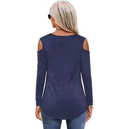 Womens Long Sleeve Cold Shoulder Basic Tee Tops Shirts DailySale