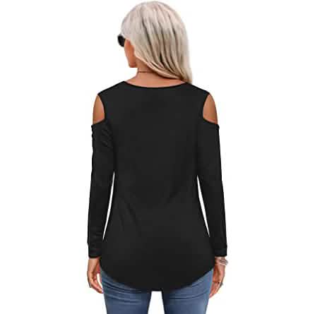 Womens Long Sleeve Cold Shoulder Basic Tee Tops Shirts DailySale
