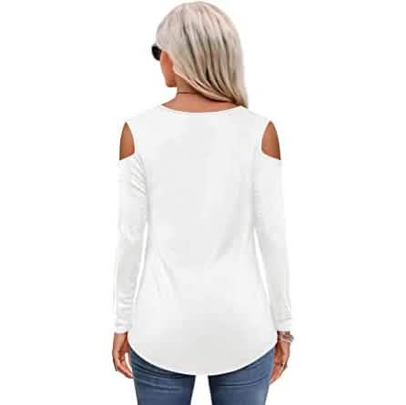 Womens Long Sleeve Cold Shoulder Basic Tee Tops Shirts DailySale