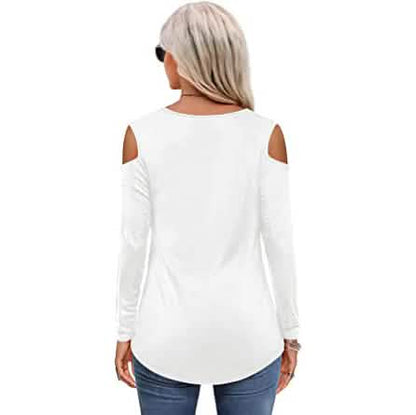 Womens Long Sleeve Cold Shoulder Basic Tee Tops Shirts DailySale