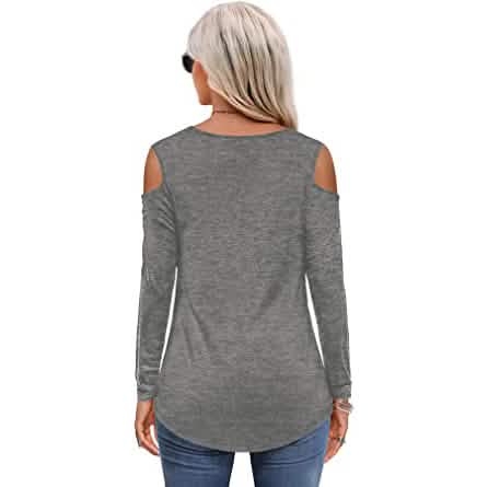 Womens Long Sleeve Cold Shoulder Basic Tee Tops Shirts DailySale