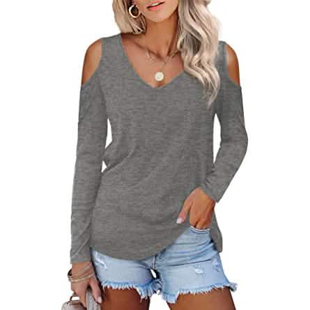 Womens Long Sleeve Cold Shoulder Basic Tee Tops Shirts DailySale