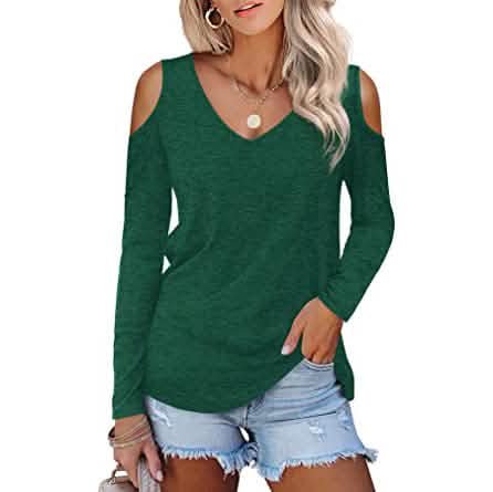 Womens Long Sleeve Cold Shoulder Basic Tee Tops Shirts DailySale