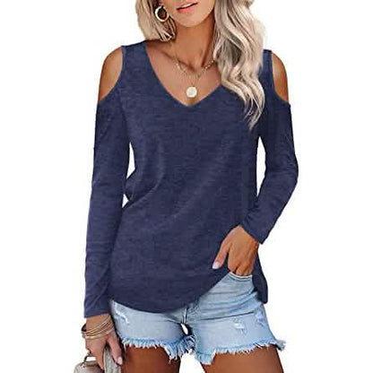 Womens Long Sleeve Cold Shoulder Basic Tee Tops Shirts DailySale