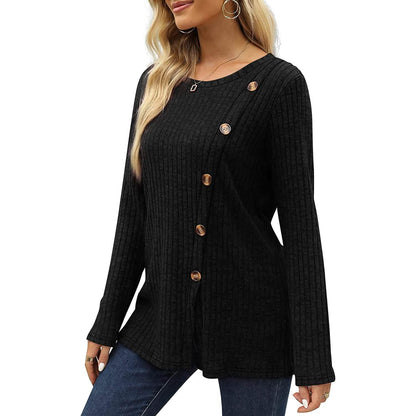 Women's Long Sleeve Crew Neck Tunic Tops Buttons Side DailySale