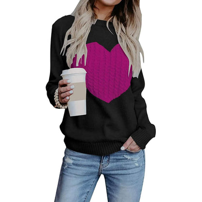Women's Long Sleeve Crewneck Cute Heart Knitted Sweaters DailySale