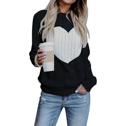 Women's Long Sleeve Crewneck Cute Heart Knitted Sweaters DailySale