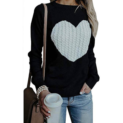 Women's Long Sleeve Crewneck Cute Heart Knitted Sweaters DailySale