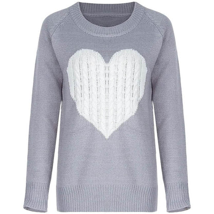 Women's Long Sleeve Crewneck Cute Heart Knitted Sweaters DailySale