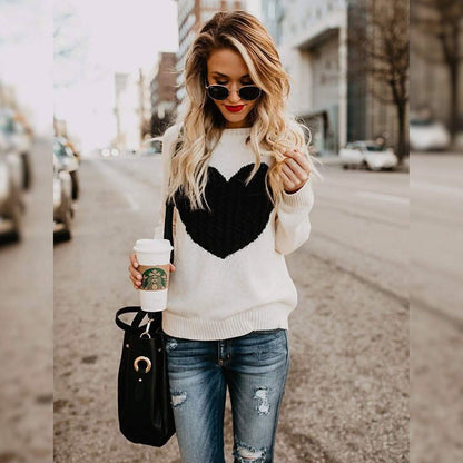 Women's Long Sleeve Crewneck Cute Heart Knitted Sweaters DailySale