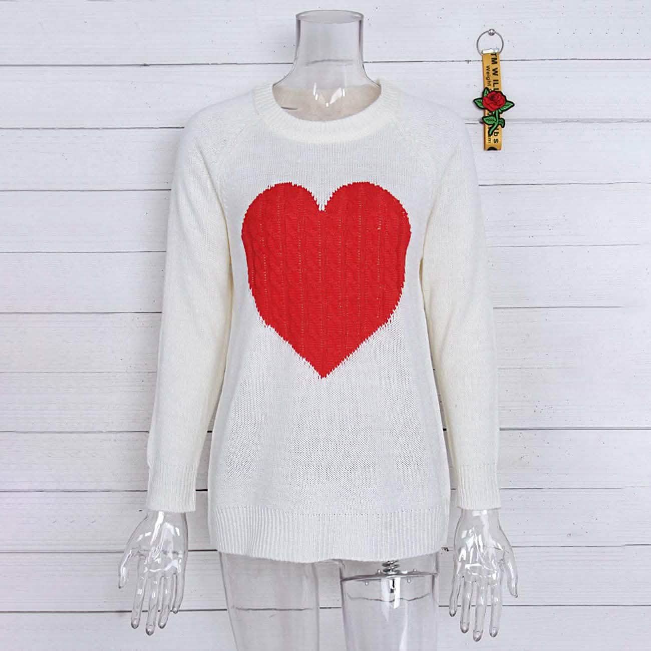 Women's Long Sleeve Crewneck Cute Heart Knitted Sweaters DailySale