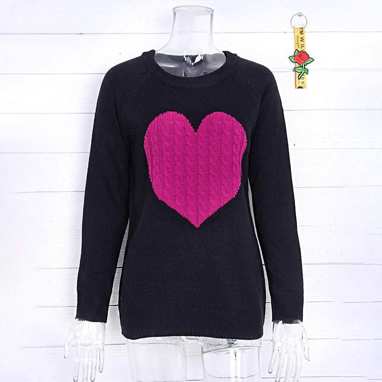 Women's Long Sleeve Crewneck Cute Heart Knitted Sweaters DailySale