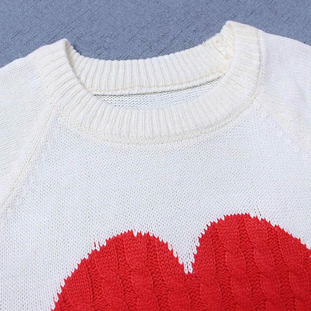 Women's Long Sleeve Crewneck Cute Heart Knitted Sweaters DailySale