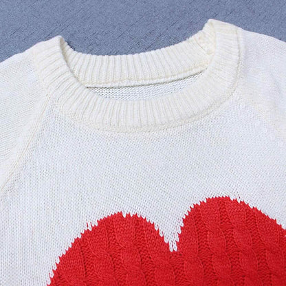 Women's Long Sleeve Crewneck Cute Heart Knitted Sweaters DailySale