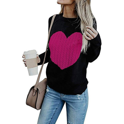 Women's Long Sleeve Crewneck Cute Heart Knitted Sweaters DailySale