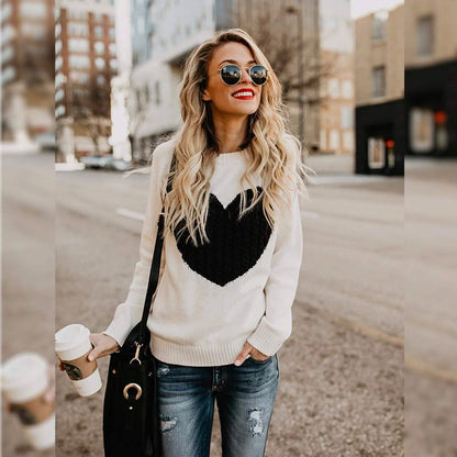 Women's Long Sleeve Crewneck Cute Heart Knitted Sweaters DailySale
