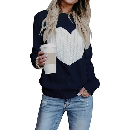 Women's Long Sleeve Crewneck Cute Heart Knitted Sweaters DailySale