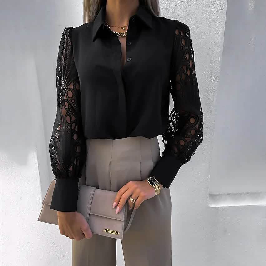 Women's Long Sleeve Cutout Lace Button Down Shirt DailySale