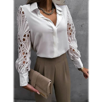 Women's Long Sleeve Cutout Lace Button Down Shirt DailySale