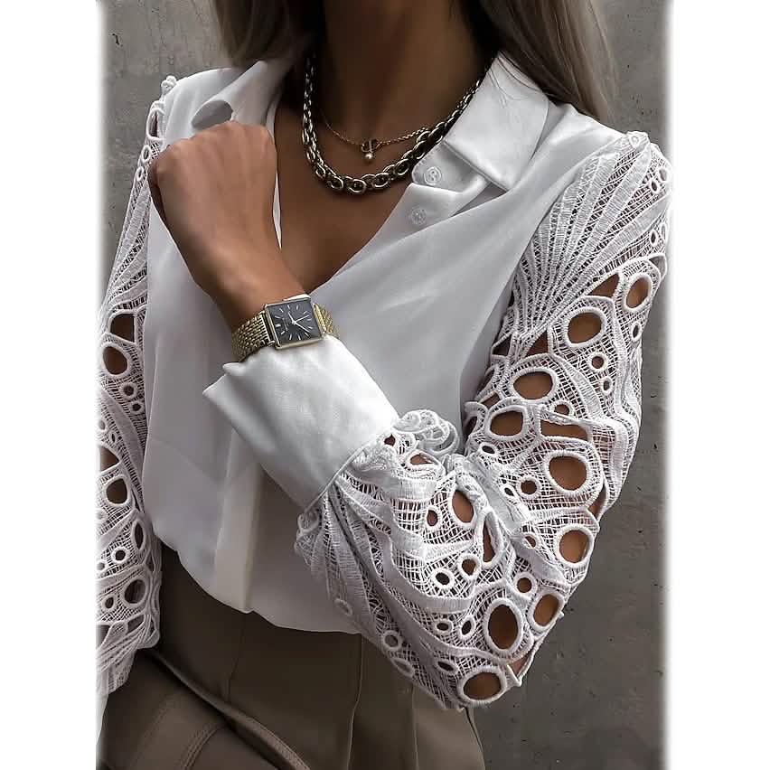 Women's Long Sleeve Cutout Lace Button Down Shirt DailySale