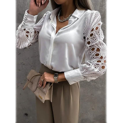 Women's Long Sleeve Cutout Lace Button Down Shirt DailySale