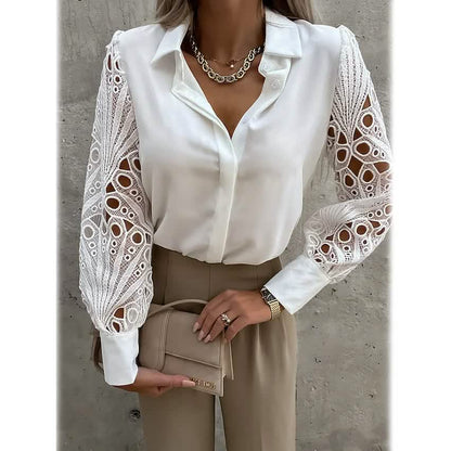 Women's Long Sleeve Cutout Lace Button Down Shirt DailySale