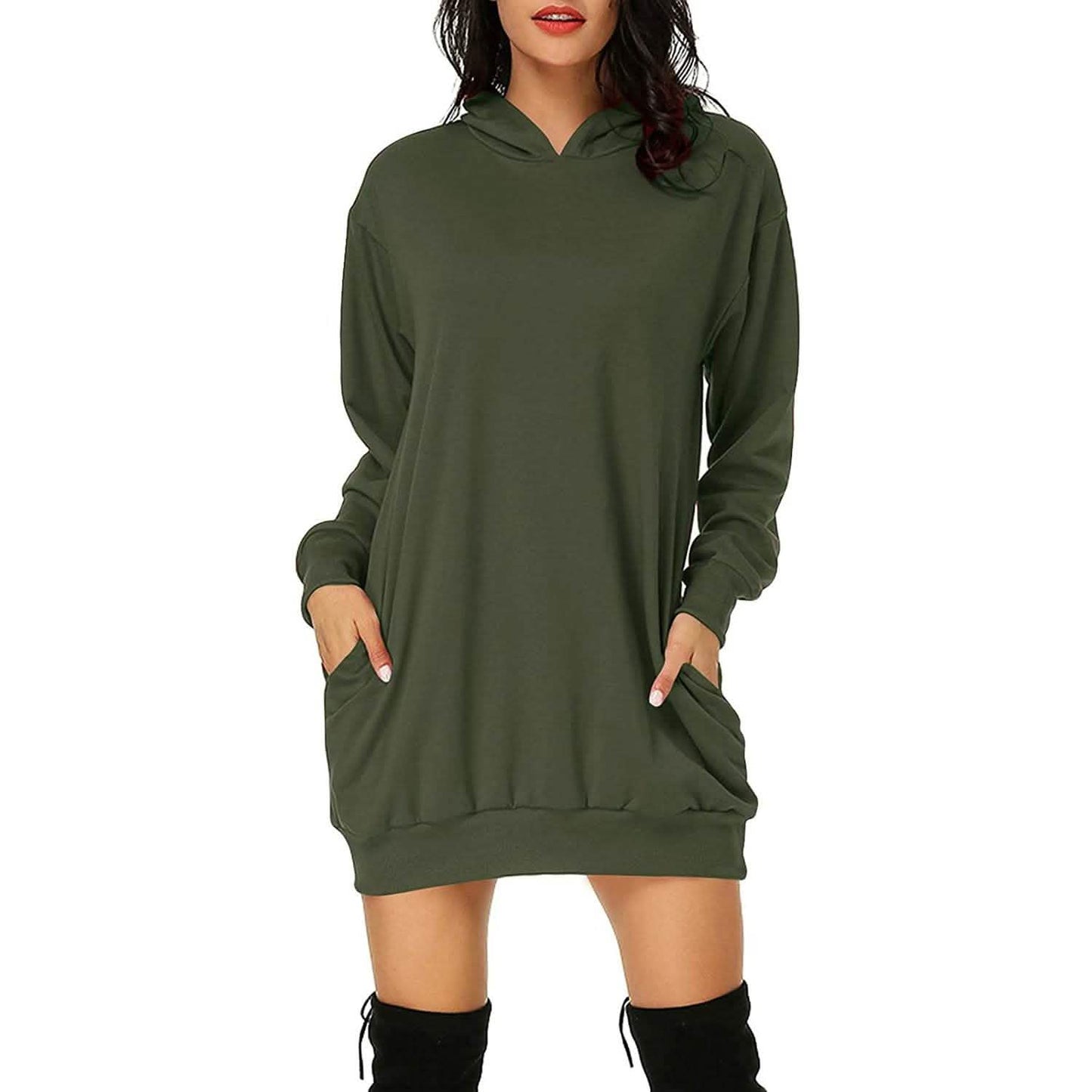 Women's Long Sleeve Hooded Pockets Pullover Hoodie Dress Tunic Sweatshirt DailySale
