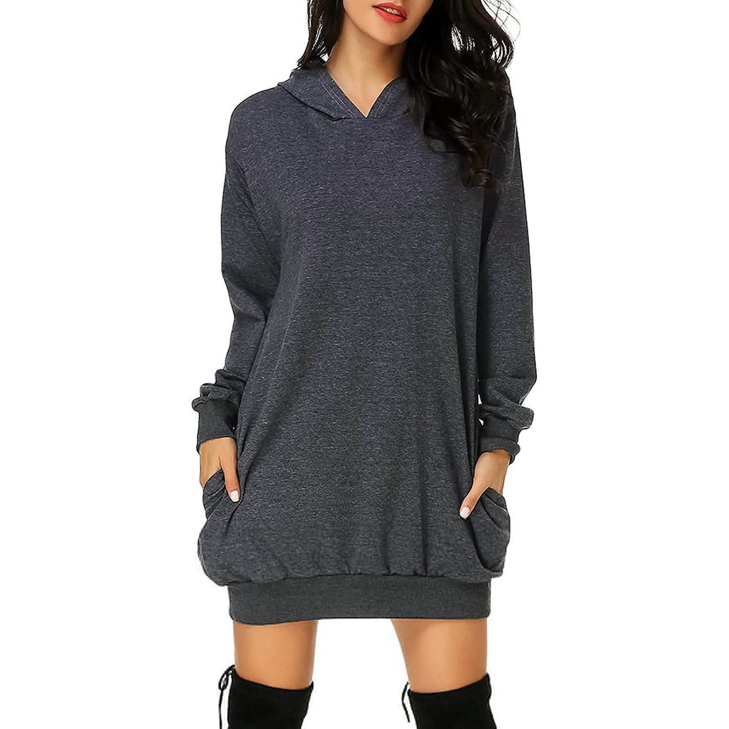 Women's Long Sleeve Hooded Pockets Pullover Hoodie Dress Tunic Sweatshirt DailySale